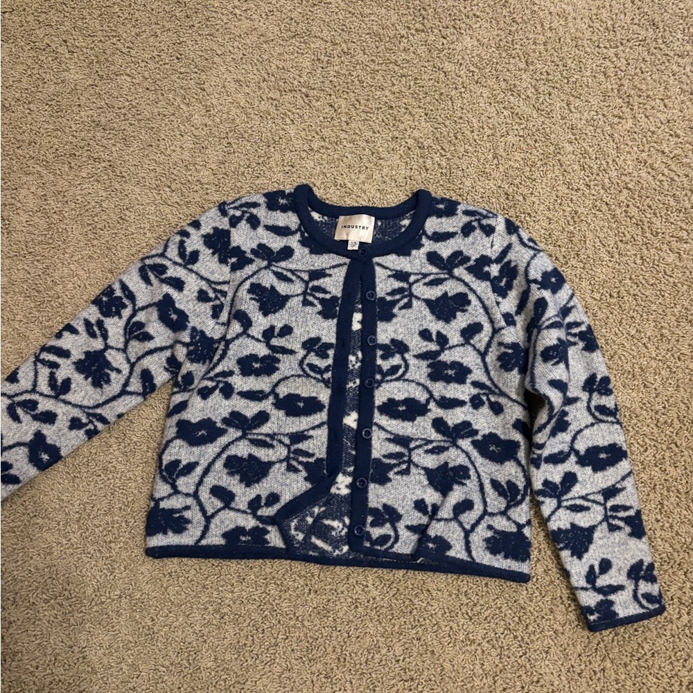 Floral Blue and Gray Sweater